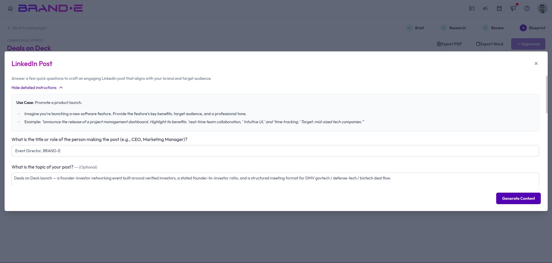 Turn Blueprint Assets Into Content — Brande.ai