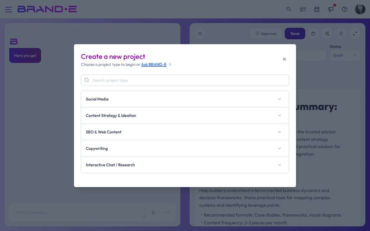 Create a New Content Project — Brande.ai