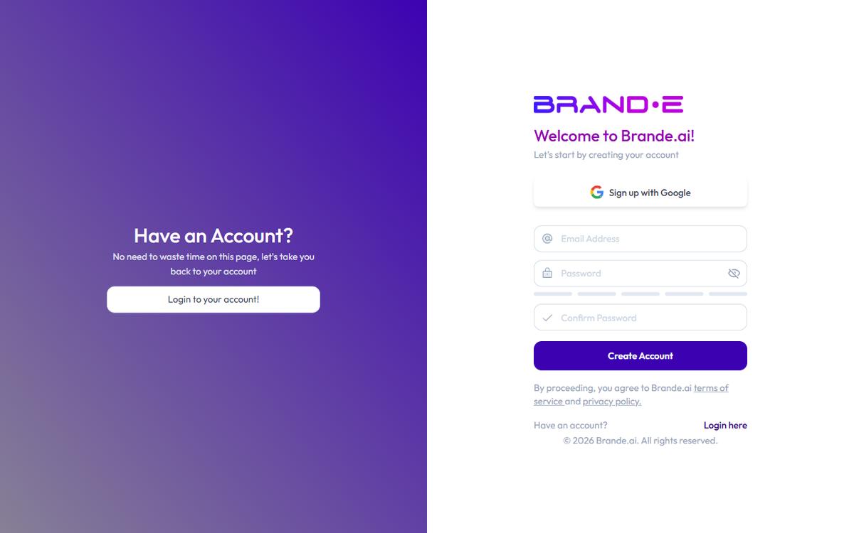 Create Your Account and First Brand — Brande.ai