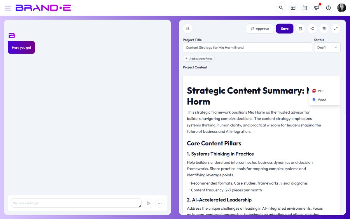 Export Content to DOCX or PDF — Brande.ai