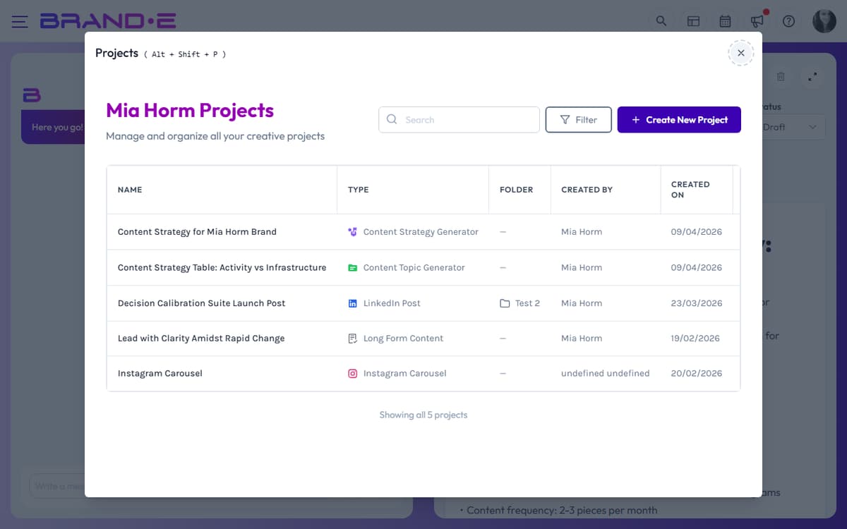 Find Projects Using Sidebar Search — Brande.ai