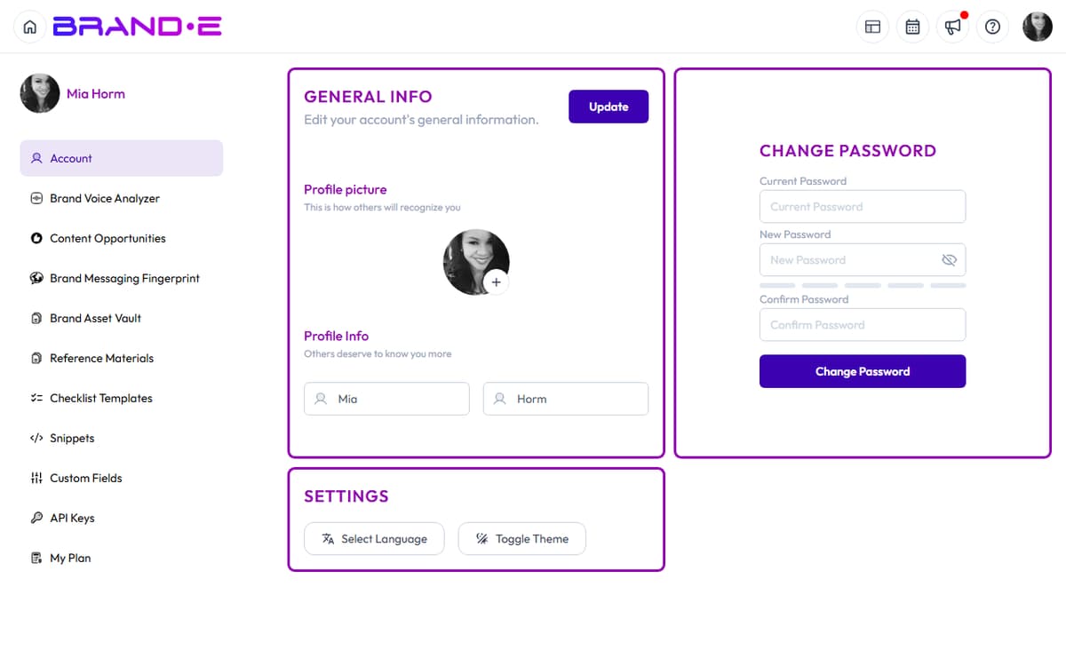 Access and Update Account Settings — Brande.ai