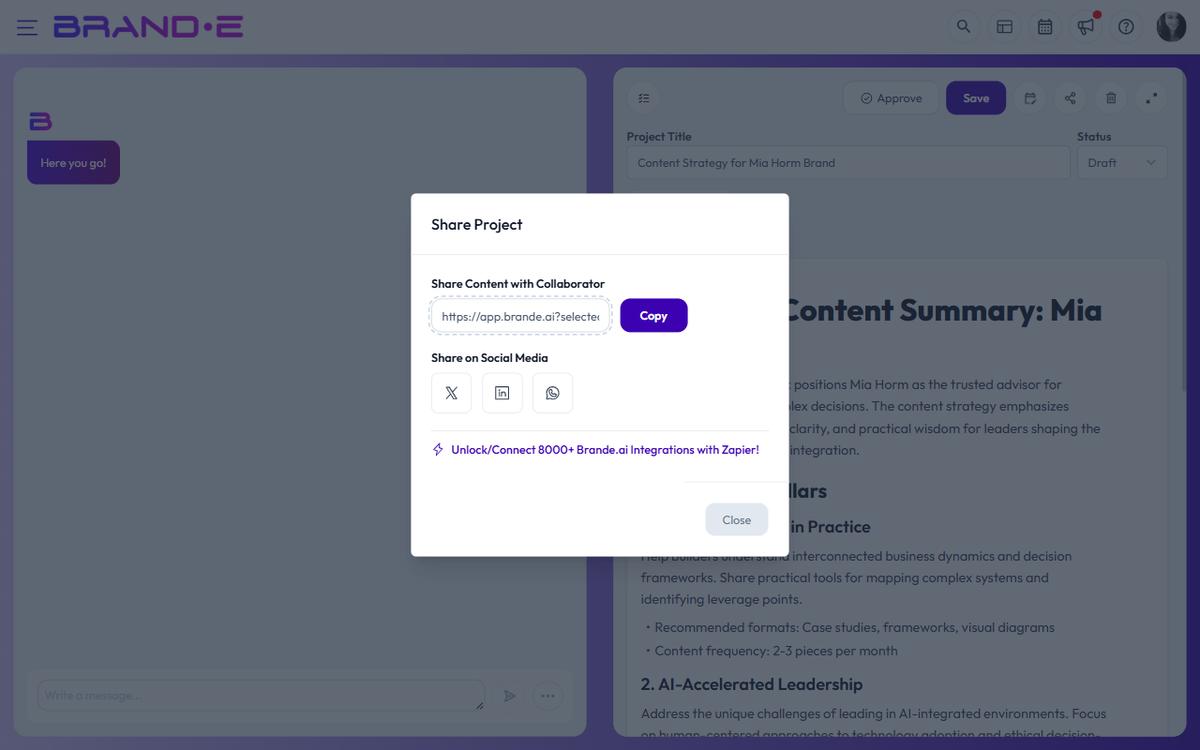 Share and Publish Content — Brande.ai