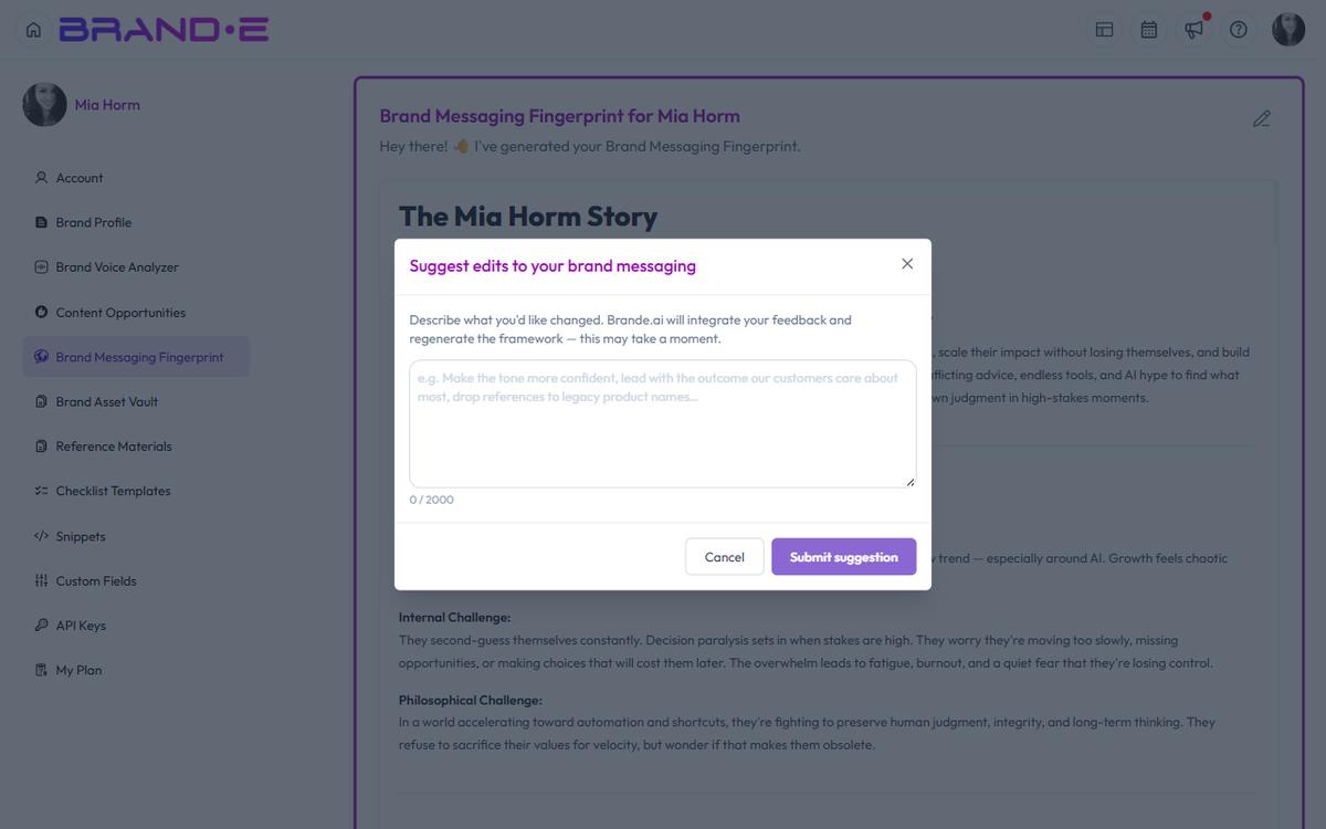 Update Your Brand Messaging Fingerprint — Brande.ai