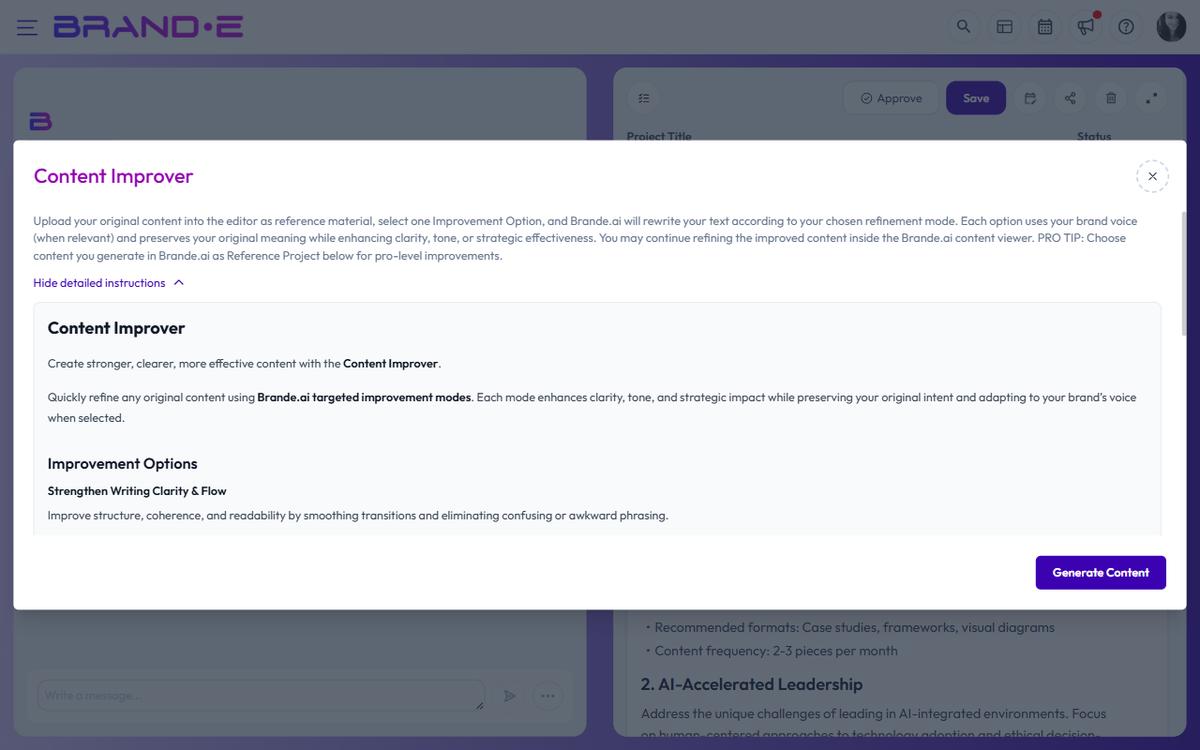Use the Content Improver — Brande.ai